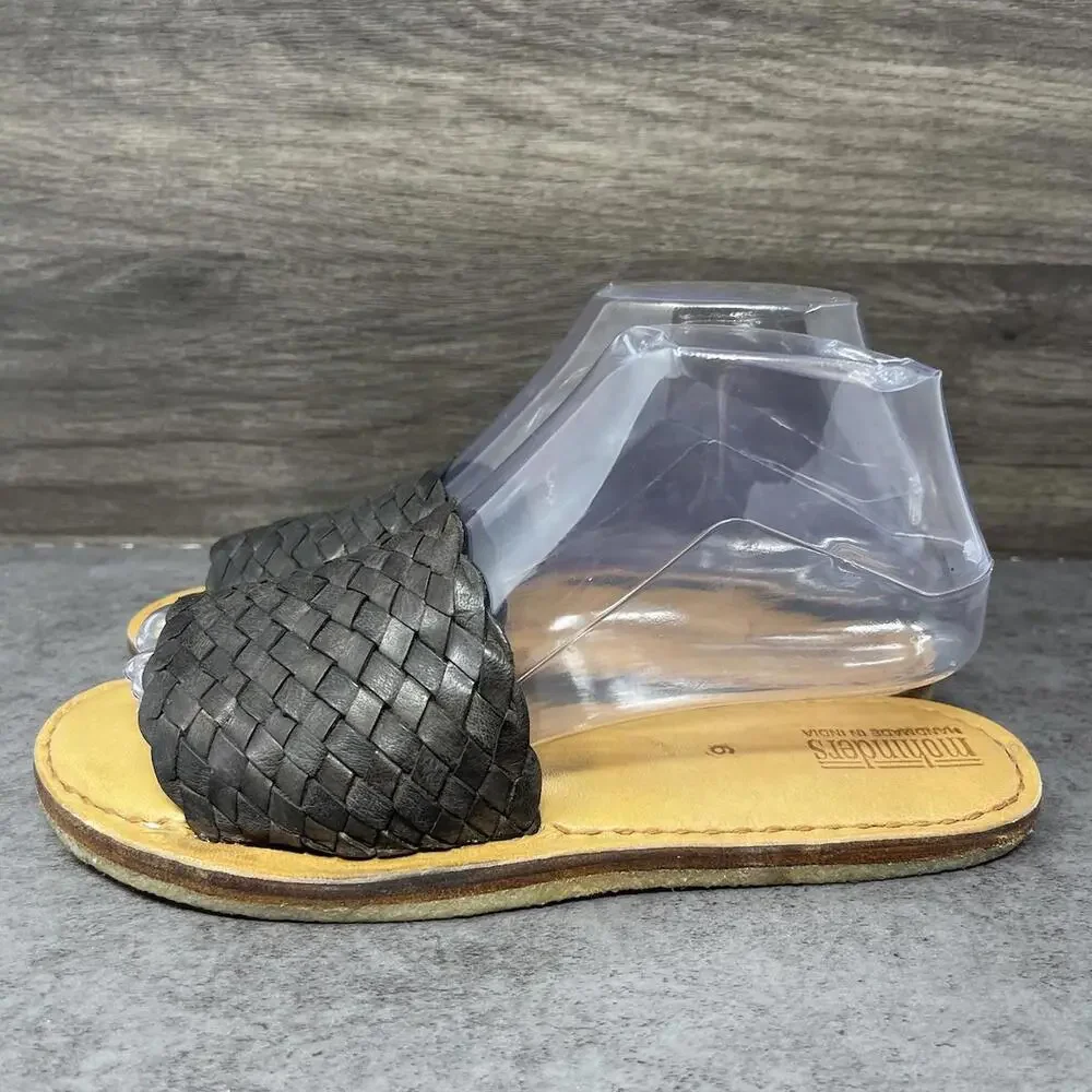 Mohinders Woven Sandals Womens Size 9 Black Leather Tan Brown